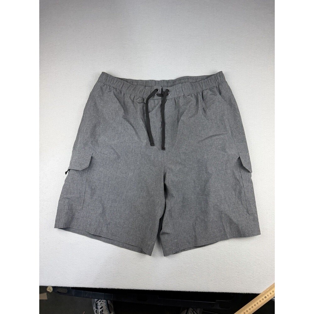 True Nation by DXL Men's 1XL Cargo Shorts Gray Stretch Drawstring Swim Trunks